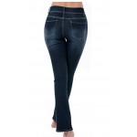 Dark Blue Women's Classic Middle Rise Shaping Straight Jeans, Super Comfy Stretch Denim Pants Dark Blue Women's Classic Middle Rise Shaping Straight Jeans, Super Comfy Stretch Denim Pants