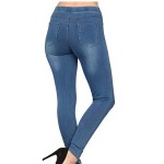 A Light Blue Wash/Gold Stitching Women’s Real Denim Skinny Jean Jeggings, Stretchable Cotton Blend Material