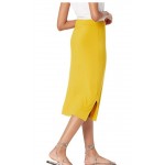 Dark Yellow Women's Pull on Knit Midi Skirt