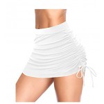 White Womens Swimsuit Black Bikini Bottom Swim Skirt Bathing Suit Side Pull Tie