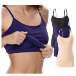 A-3pack - Black/Dark Blue/Apricot Womens Cotton Camisole Adjustable Strap Tank Tops with Shelf Bra Stretch Undershirts