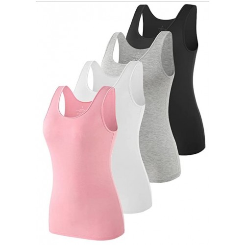 4 Pack-black/Gray/White/Pink Elastic Tank Tops for Women Undershirts Pack of 4 Slim-Fit 4 Pack-black/Gray/White/Pink Elastic Tank Tops for Women Undershirts Pack of 4 Slim-Fit