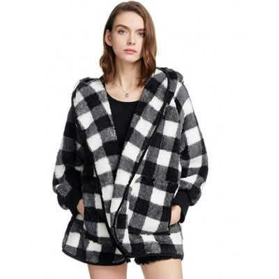 Women Loose Open Front Fuzzy Hoodies Cardigan Long Sleeve Faux Fur Winter Cardigan Coat With Pockets