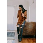 Chunky Knit Kimono Loose Cover Up- Textured Open Front Cardigan Shawl Cape Sweater Top with Pockets for Layering