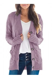  Women's Long Sleeve Cable Knit Sweater Open Front Cardigan Button Loose Outerwear