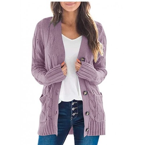 Women's Long Sleeve Cable Knit Sweater Open Front Cardigan Button Loose Outerwear Women's Long Sleeve Cable Knit Sweater Open Front Cardigan Button Loose Outerwear