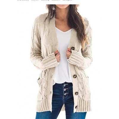 Women’s Long Sleeve Open Front Knitted Cardigan Sweater Button Down Chunky Outwear Coat