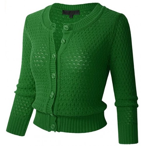 Womens Button Down 3/4 Sleeve Cropped Knit Cardigan Crochet Sweater Womens Button Down 3/4 Sleeve Cropped Knit Cardigan Crochet Sweater